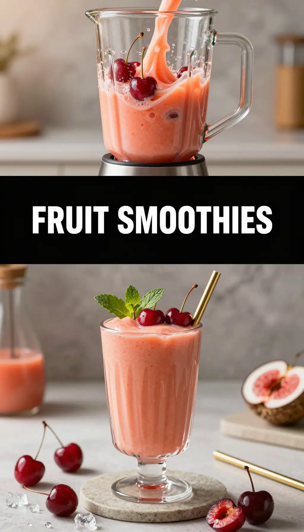 Coral Champagne Cherry Smoothie pinterest pin