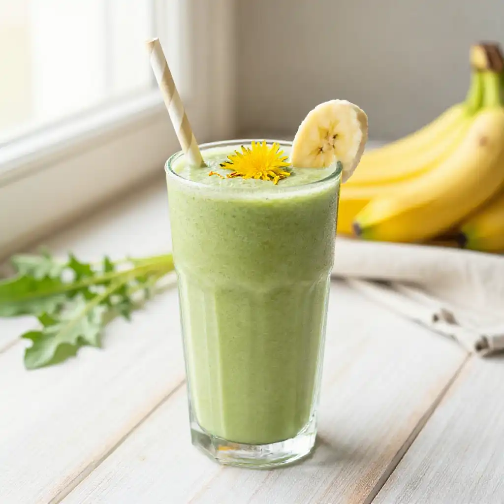 Dandelion Green Banana Smoothie plated dish