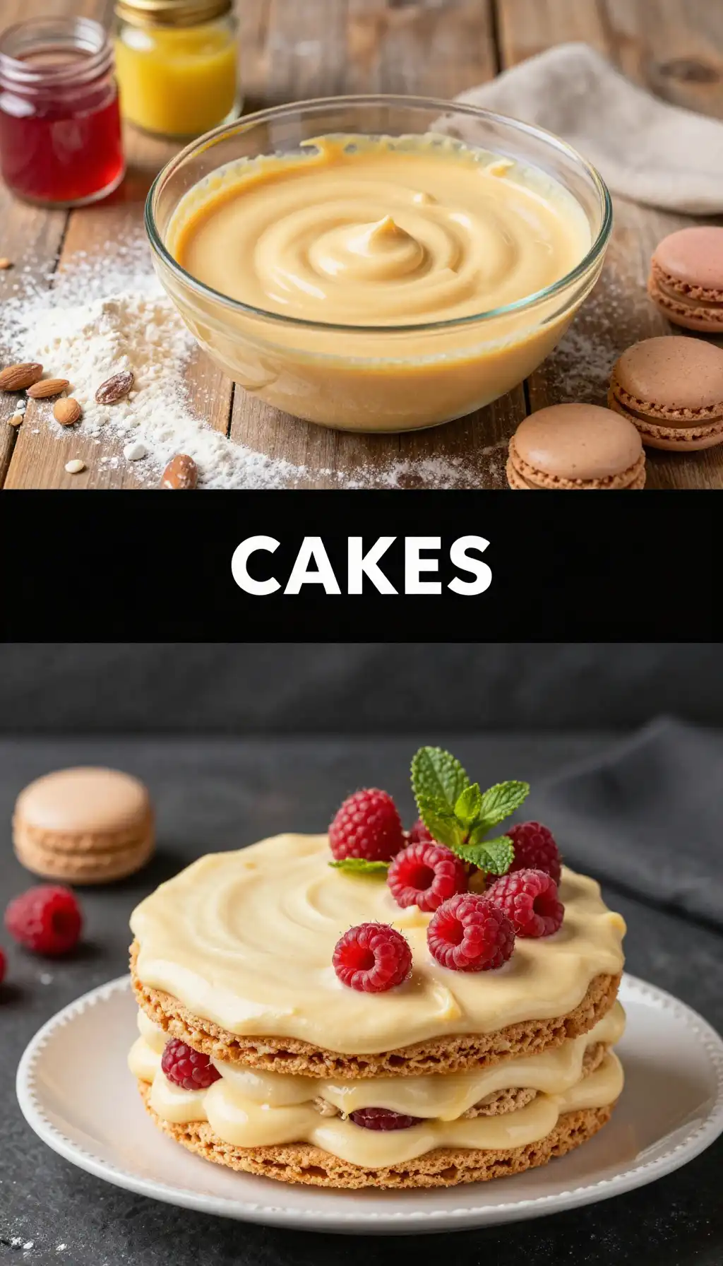 Danish Othello Cake with Macaron Base and Cream pinterest pin