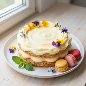 Danish Othello Cake: Macaron Base & Cream Delight