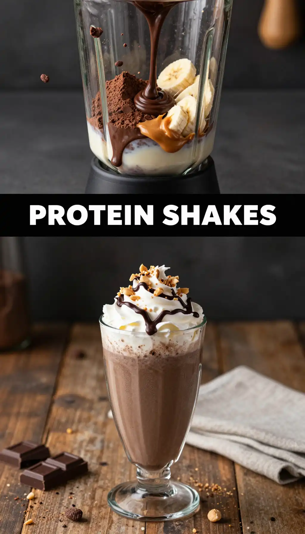 Dark Chocolate Peanut Butter Protein Shake pinterest pin