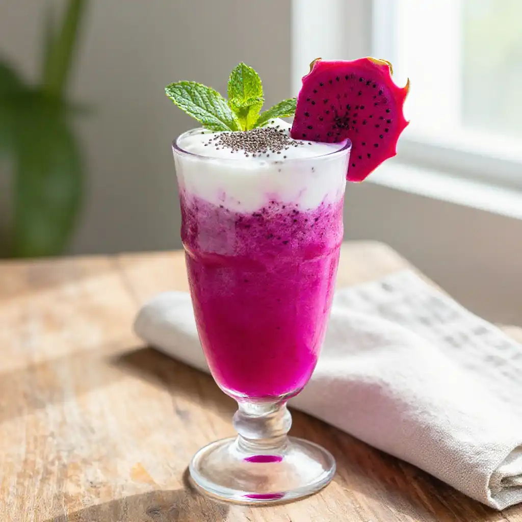 Dragon Fruit Pink Pitaya Paradise Smoothie plated dish
