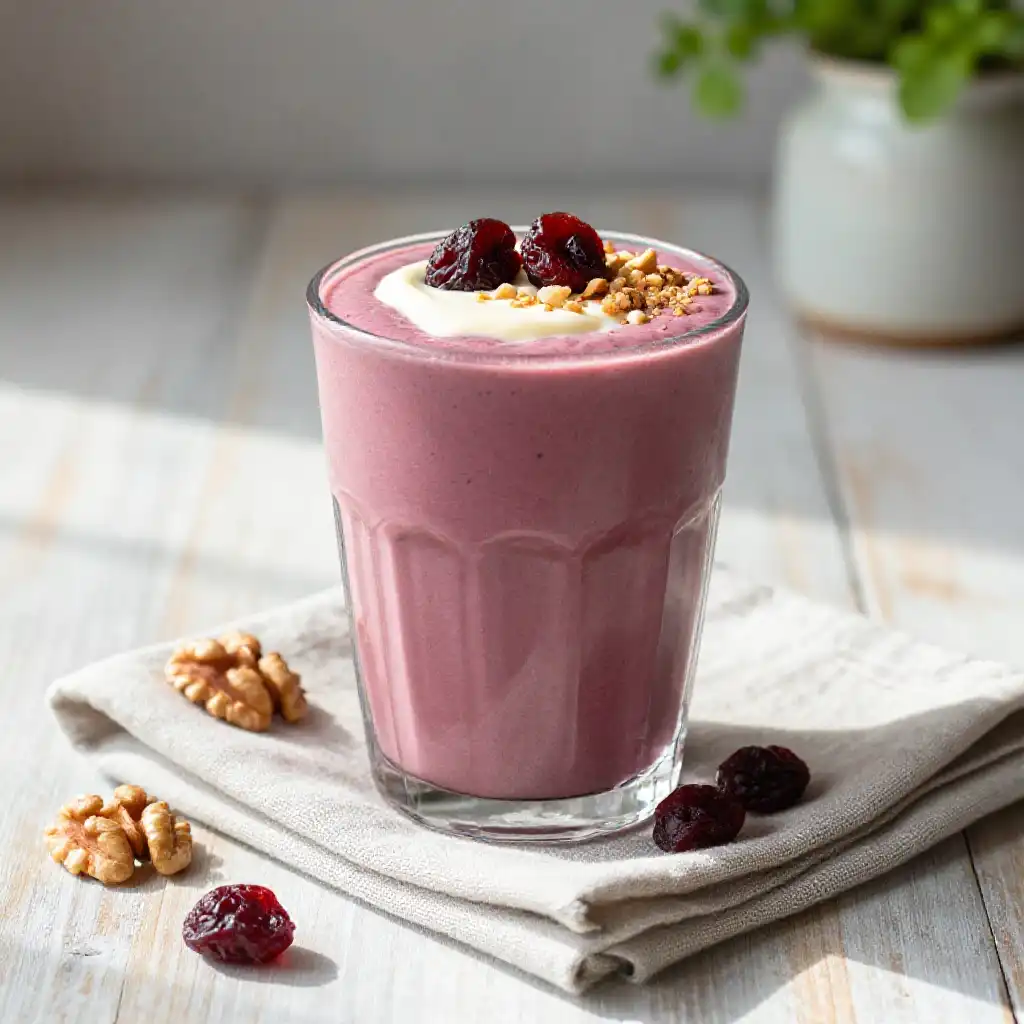 Dried Cherry Walnut Smoothie plated dish