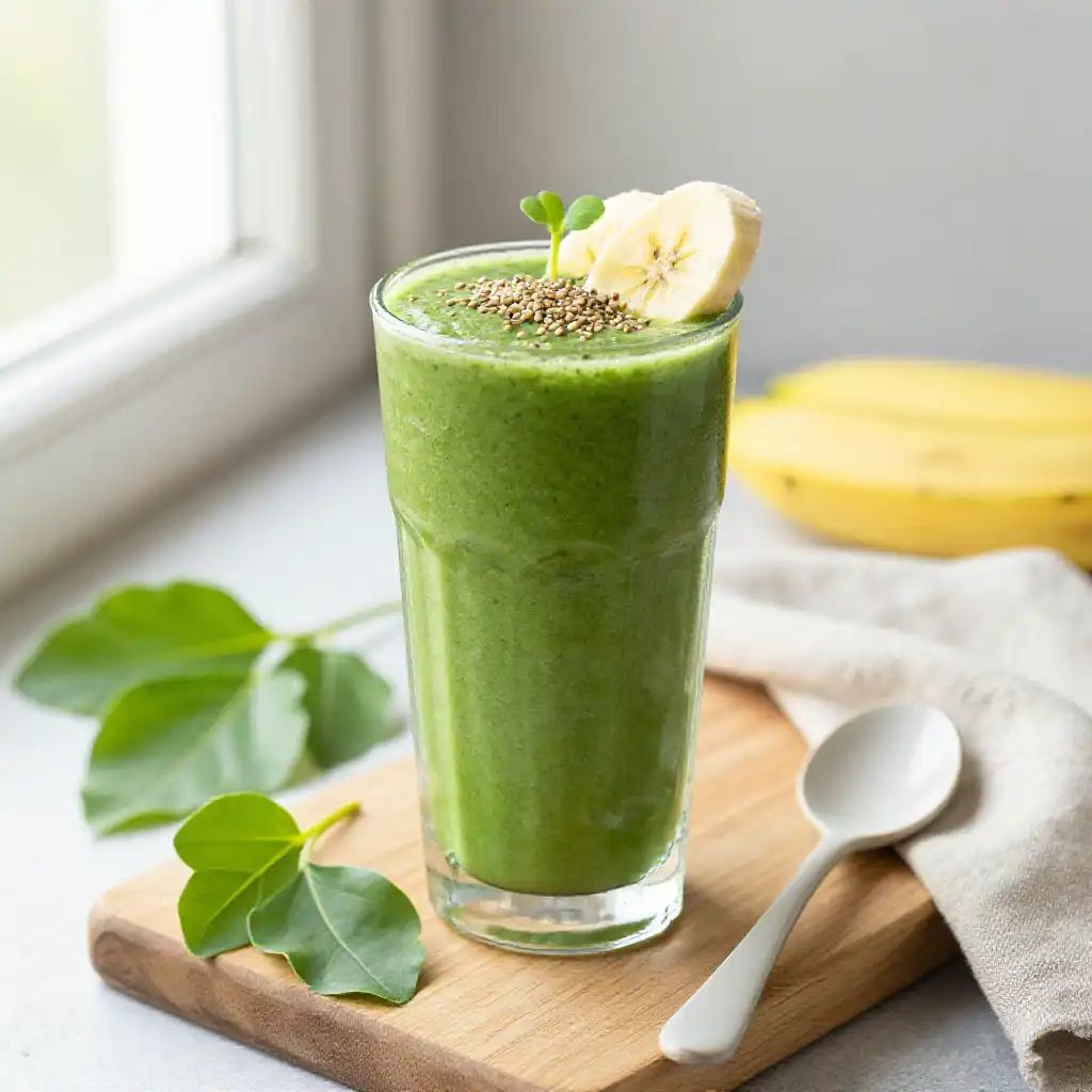Drumstick Leaf Banana Smoothie plated dish