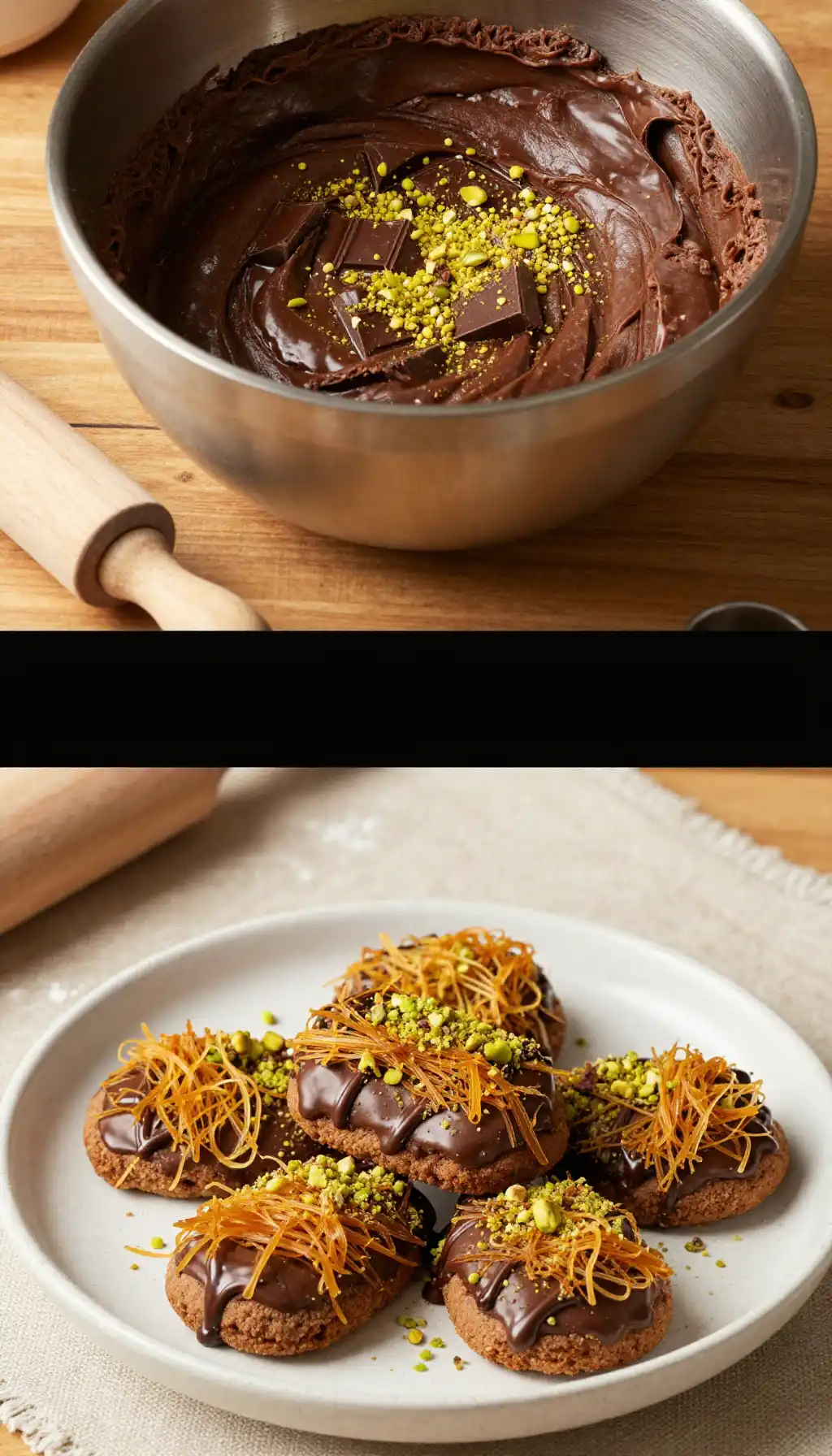 Dubai Chocolate Bar Cookies with Kunafa and Pistachio pinterest pin