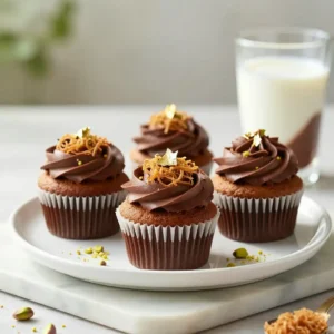Dubai Chocolate Bar Cupcakes with Kunafa Crunch