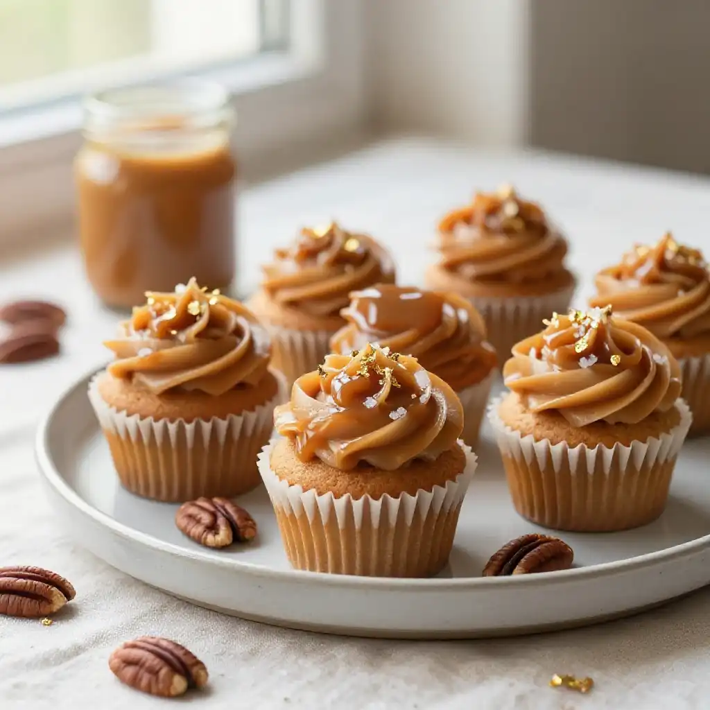Dulce de Leche Cupcakes with Caramel Frosting plated dish