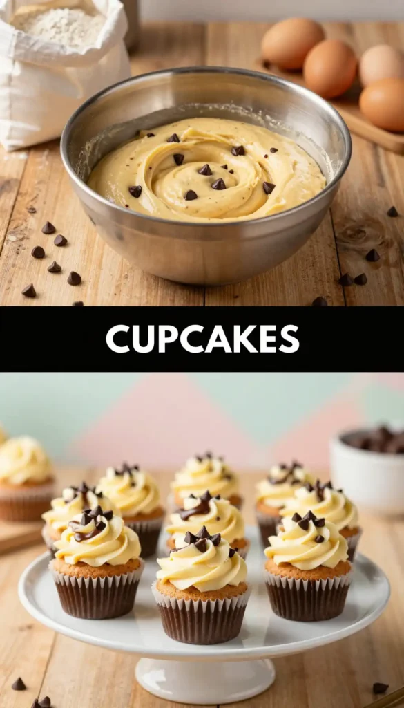 Edible Cookie Dough Cupcakes with Chocolate Chip Filling