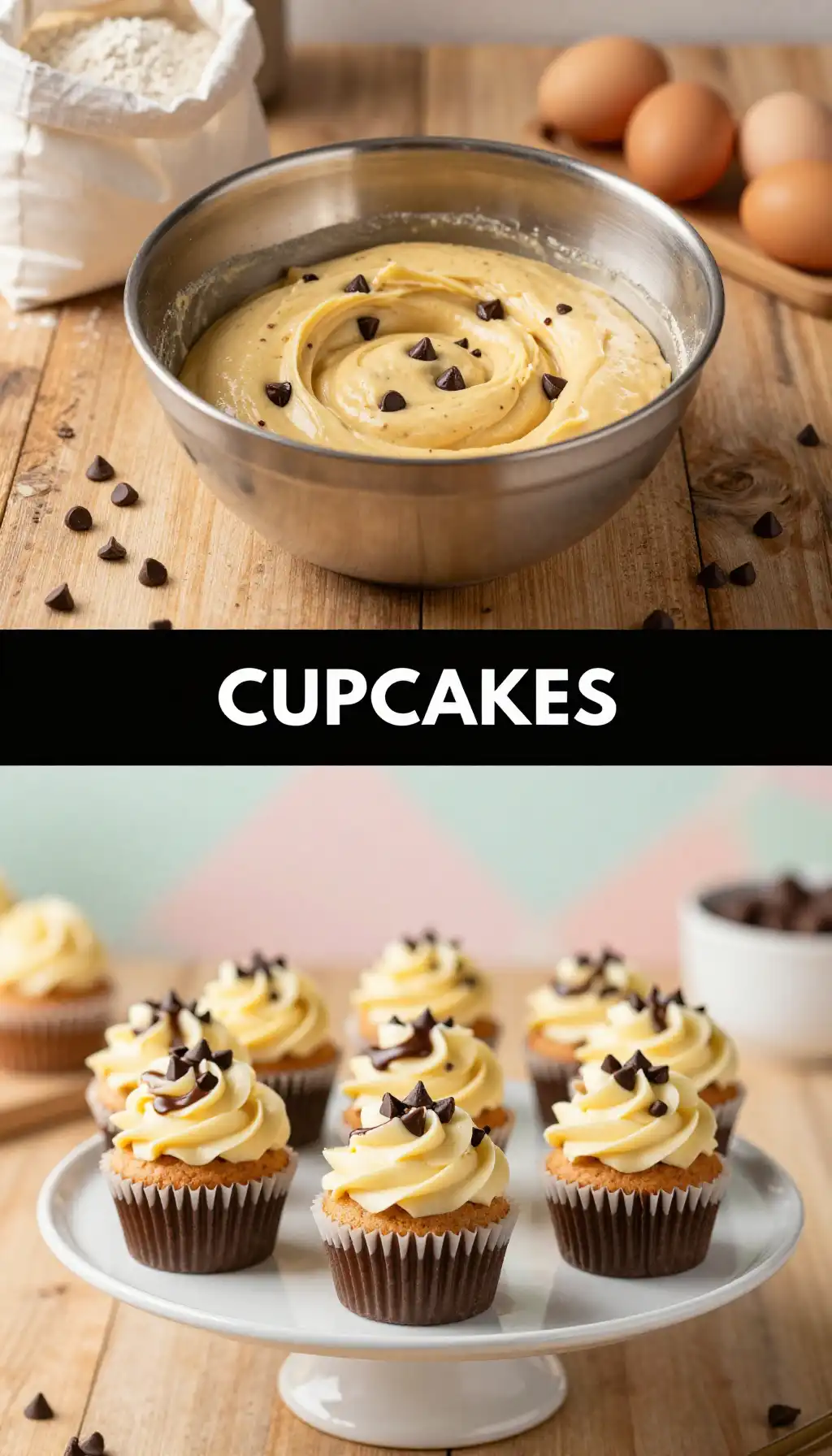 Edible Cookie Dough Cupcakes with Chocolate Chip Filling pinterest pin