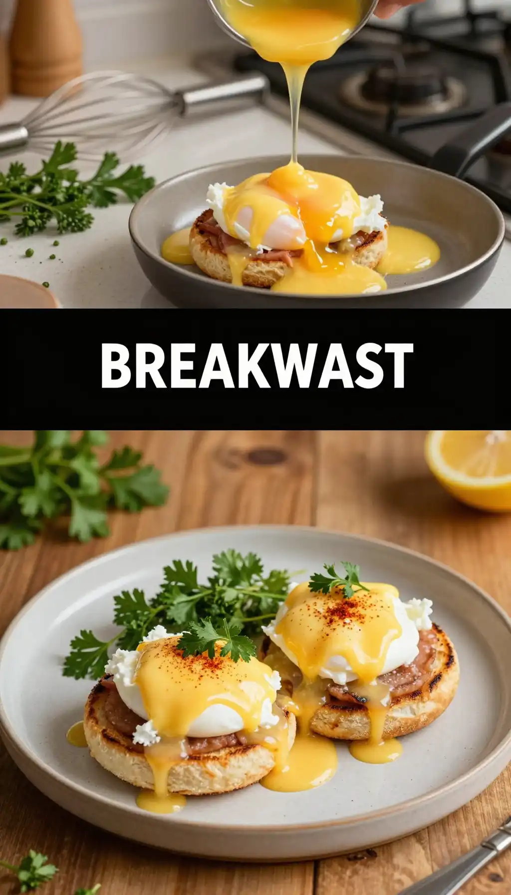 Classic Eggs Benedict with Hollandaise Sauce pinterest pin
