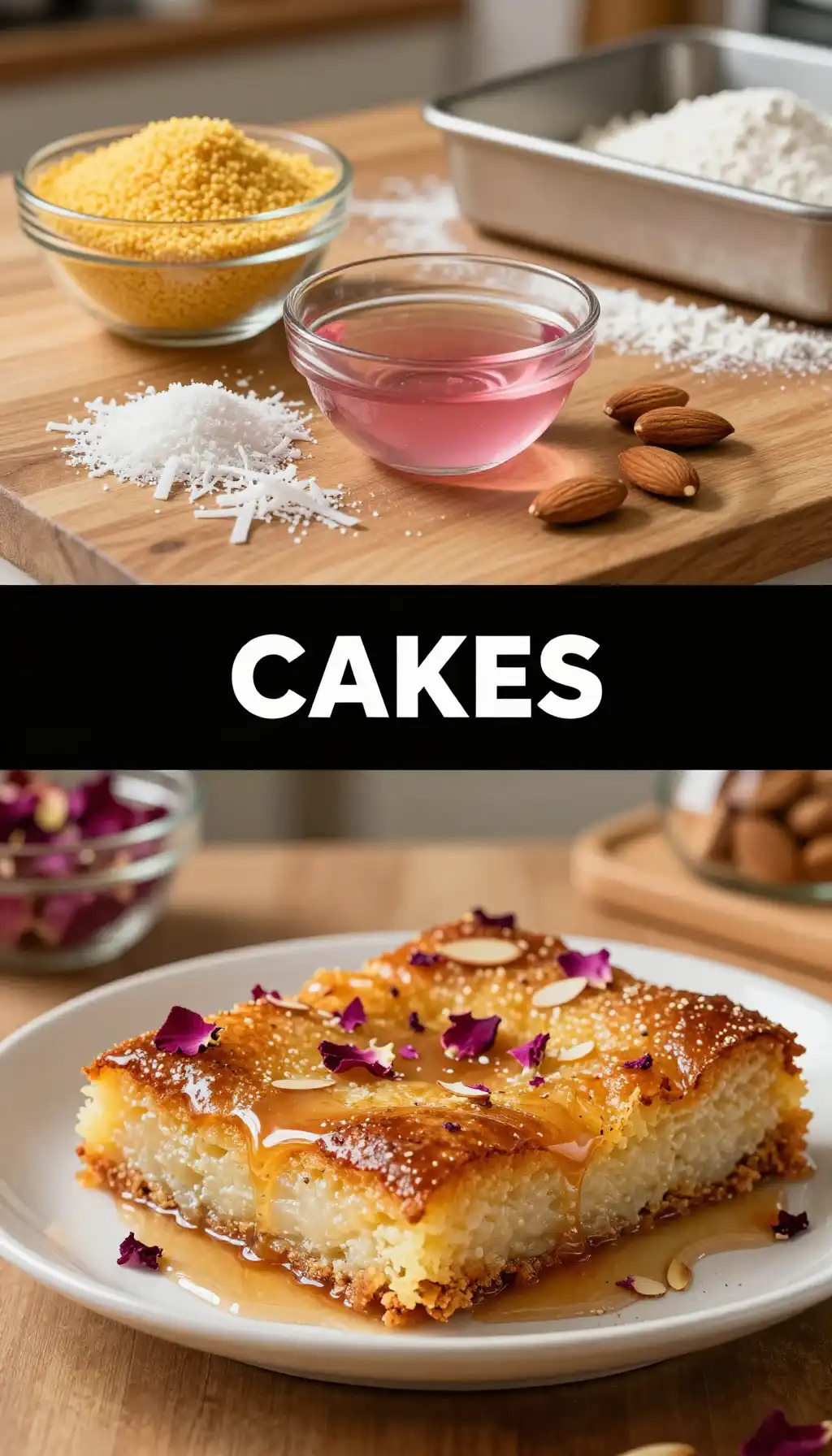 Egyptian Basbousa Semolina Cake with Rose Water Syrup pinterest pin