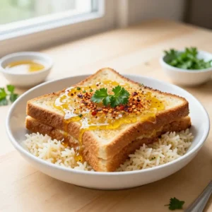 Egyptian Fatta Bread & Rice Breakfast Bowl with Tangy Sauce