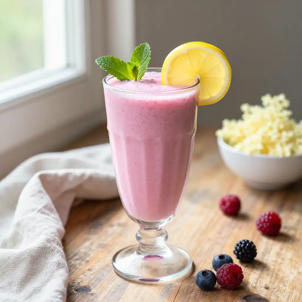 Elderflower Lemon Berry Smoothie plated dish