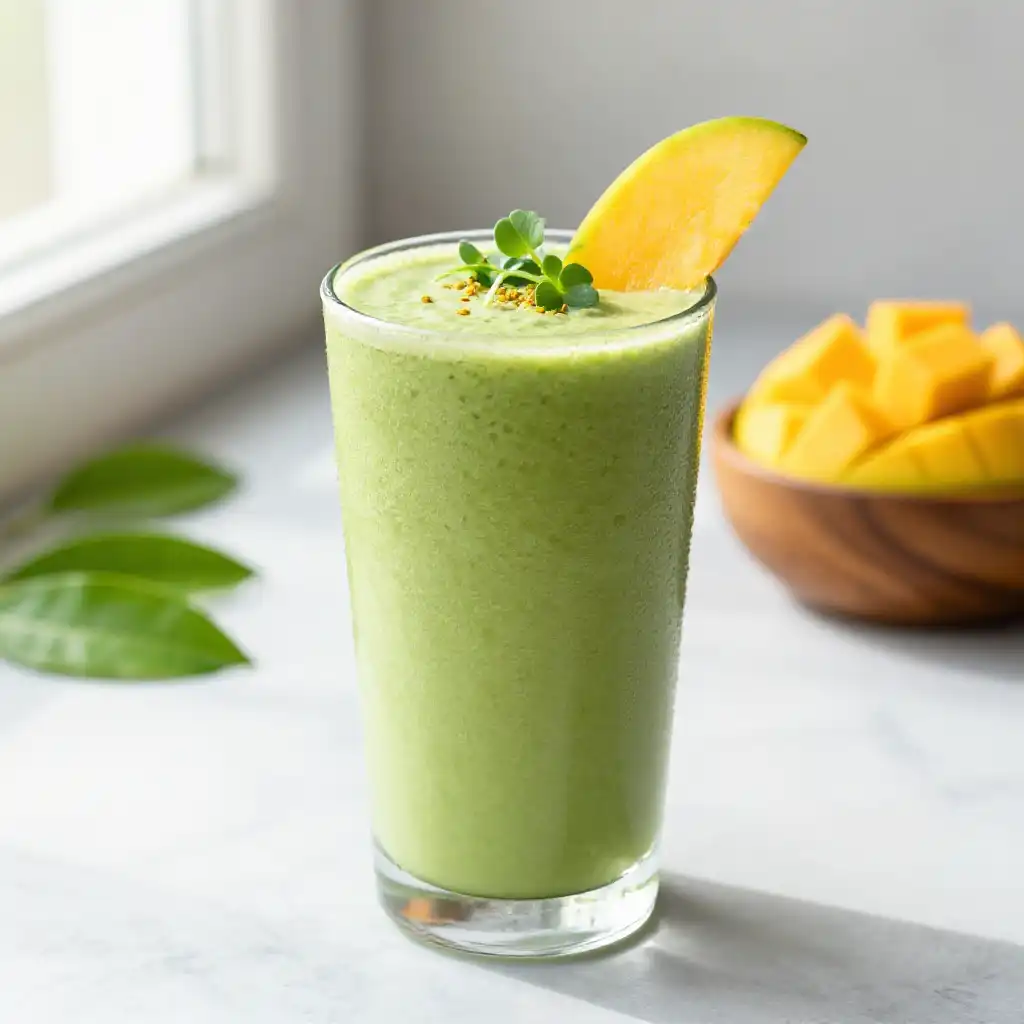 Fenugreek Leaf Mango Smoothie plated dish