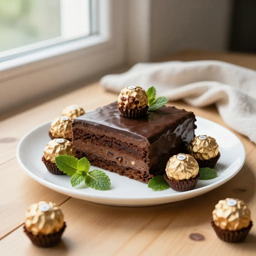 Ferrero Rocher Cake with Hazelnut Gianduja plated dish