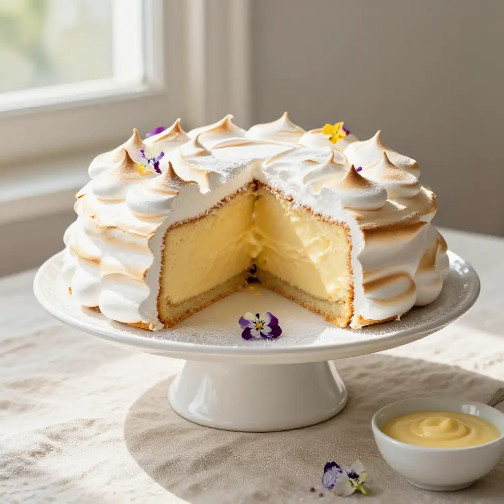 Filipino Brazo de Mercedes Cake with Meringue and Custard plated dish