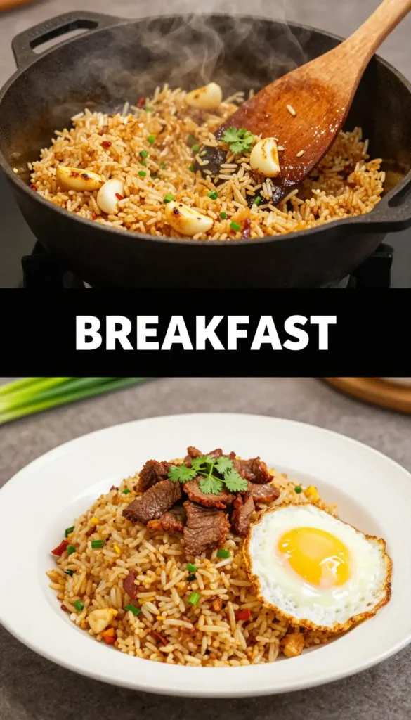Filipino Silog Garlic Fried Rice with Beef Tapa