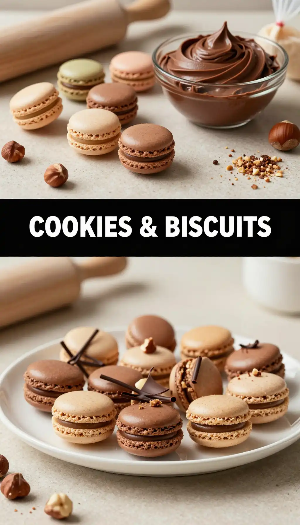 French Macarons with Chocolate Hazelnut Cream pinterest pin