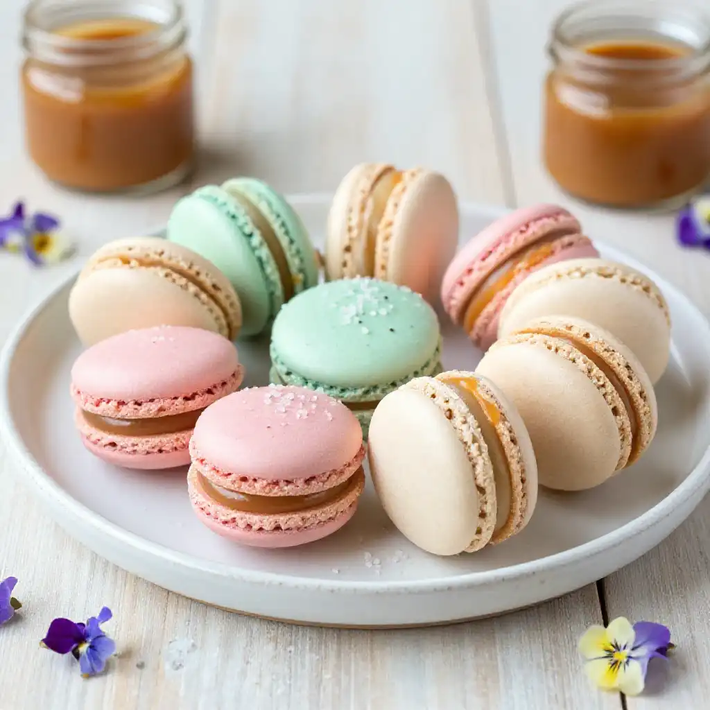 French Macarons with Salted Caramel Filling plated dish