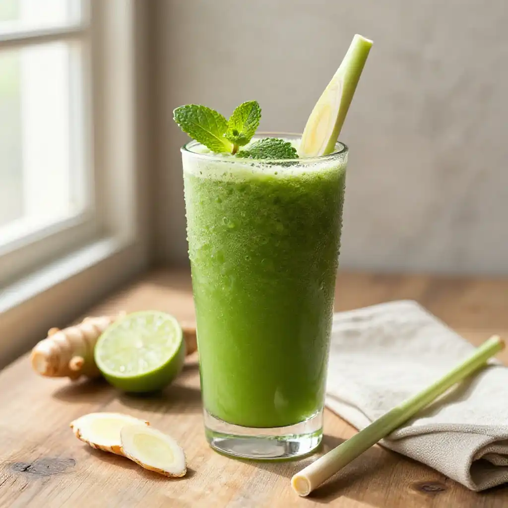 Galangal Lemongrass Green Smoothie plated dish