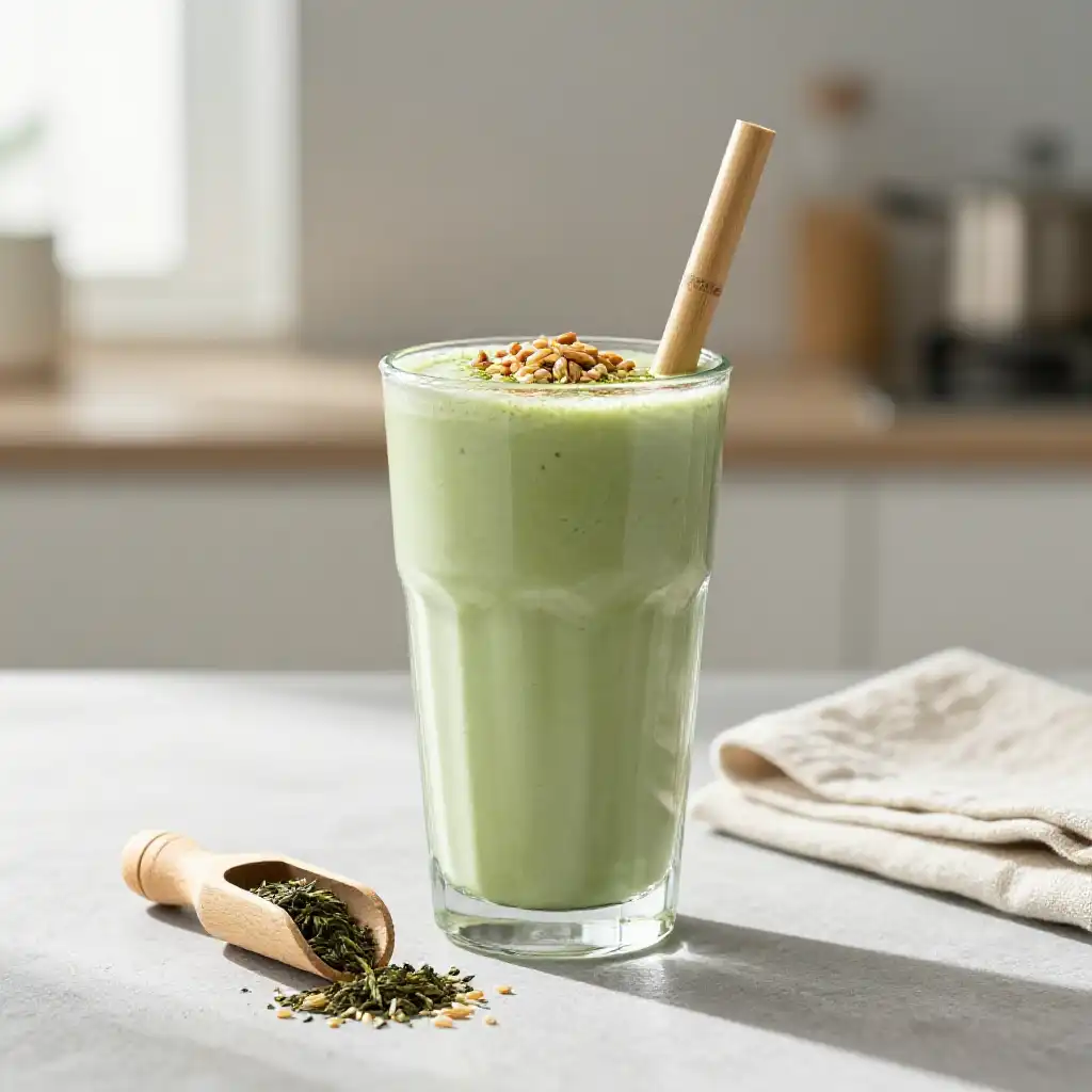 Genmaicha Brown Rice Green Smoothie plated dish