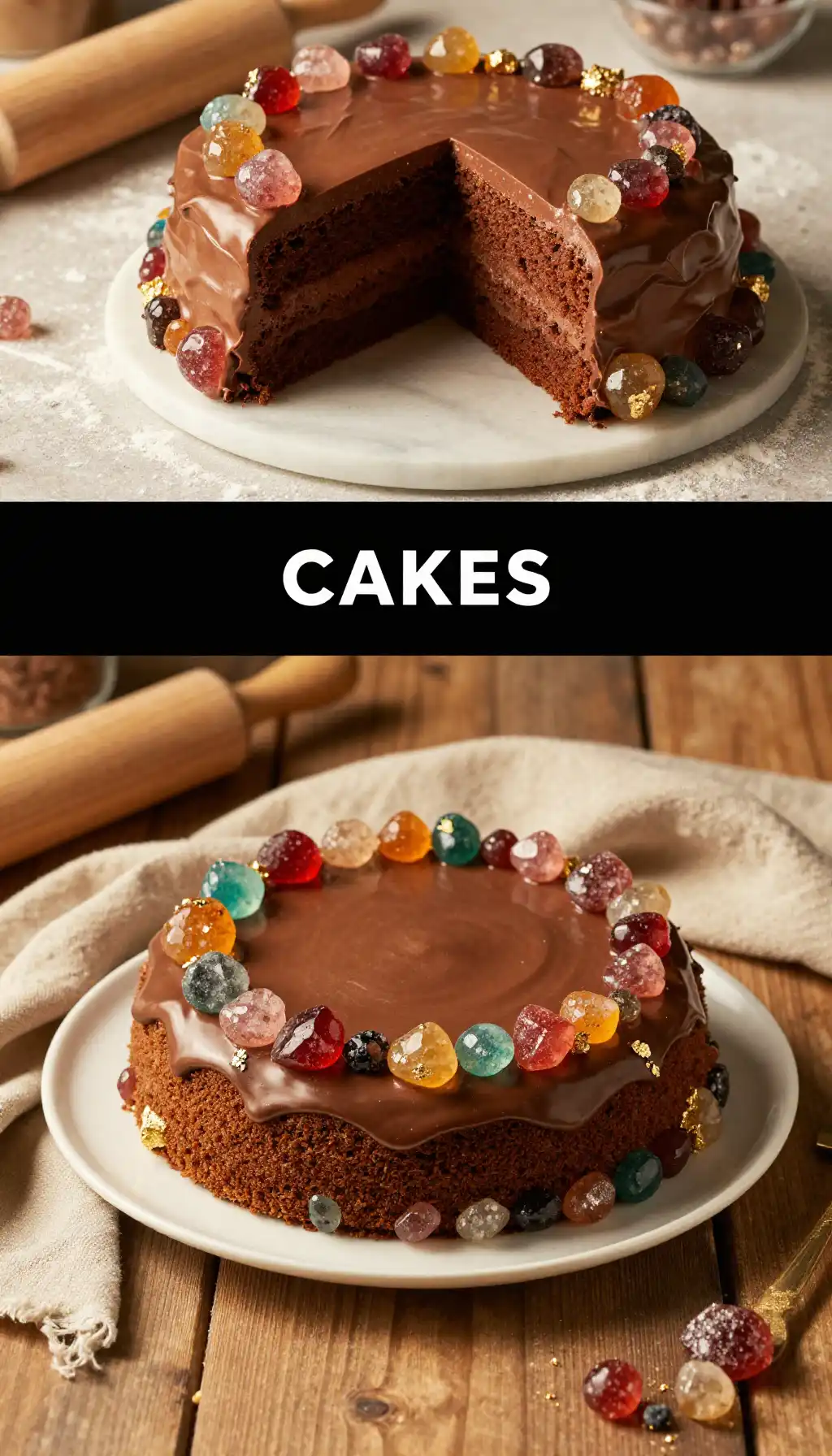 Geode Cake with Crystallized Sugar Crystals and Gold Veining pinterest pin