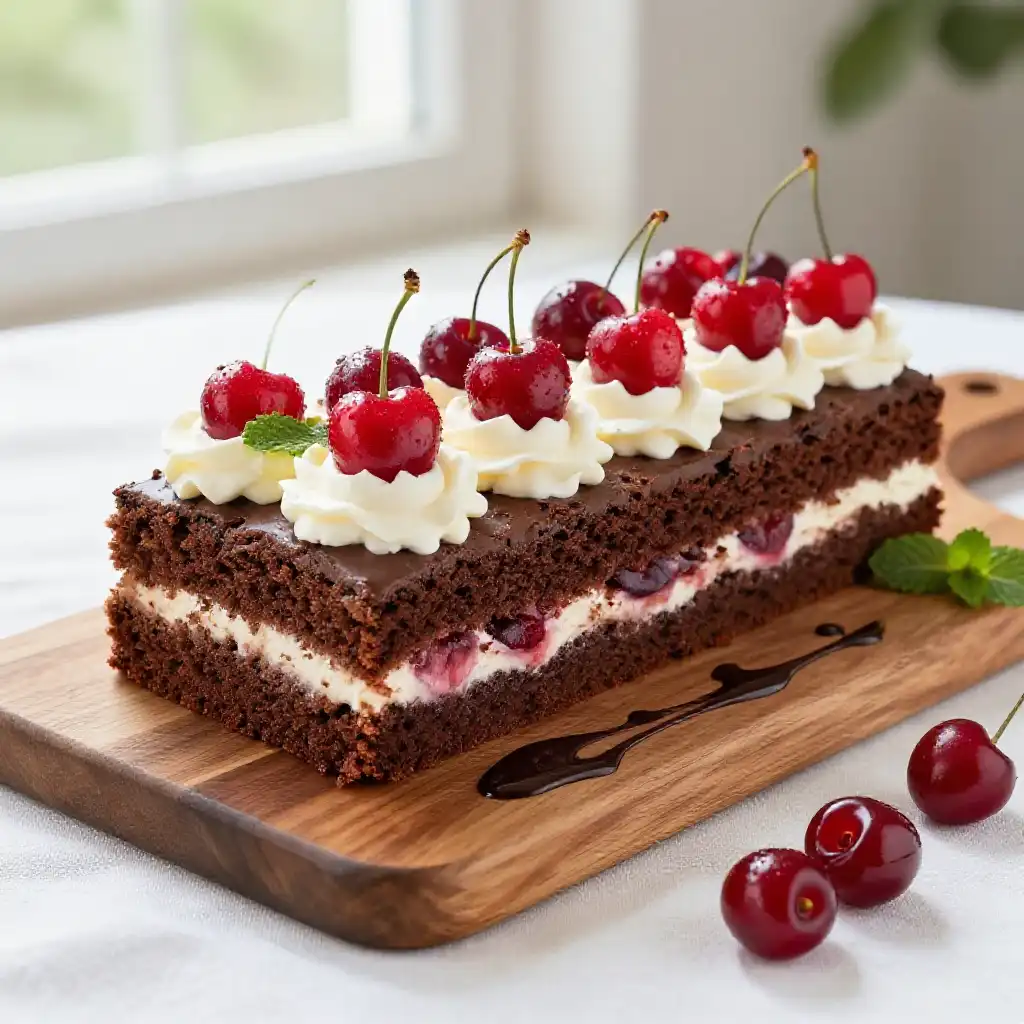 German Black Forest Gateau with Cherries and Cream plated dish