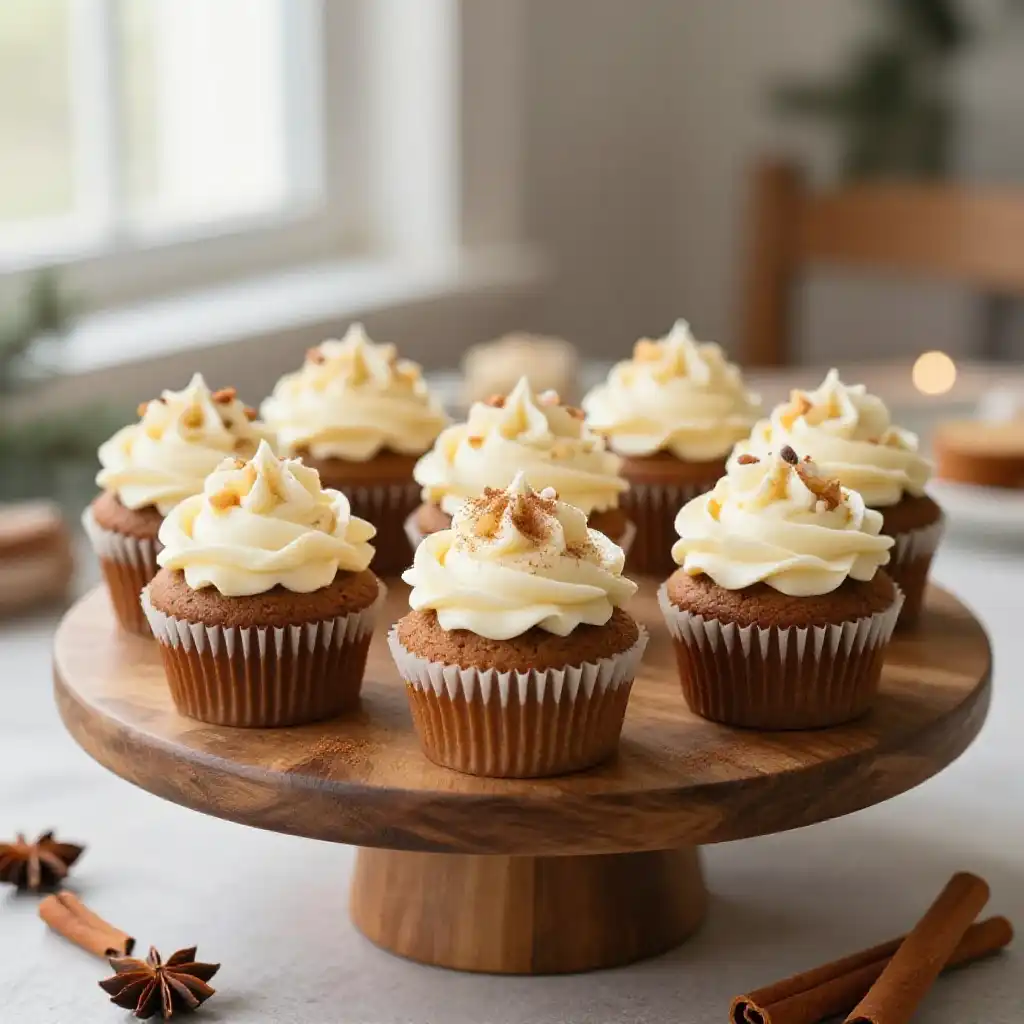 Gingerbread Cupcakes with Cream Cheese Frosting plated dish