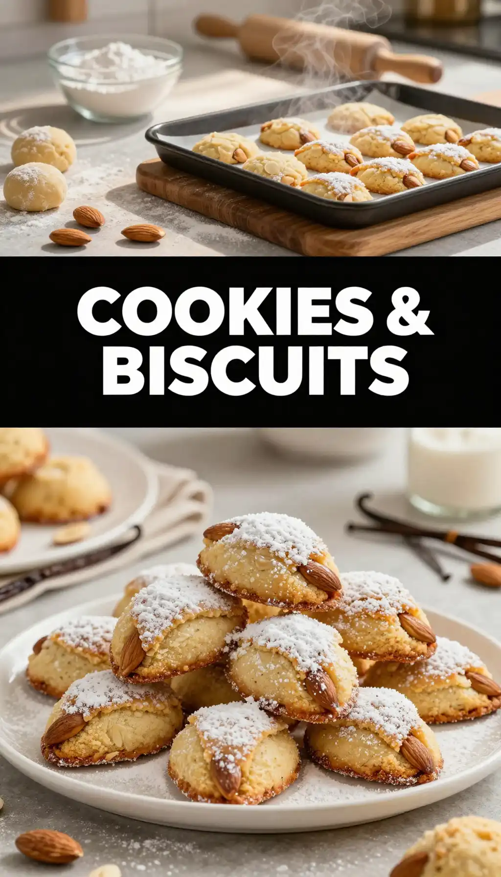 Greek Kourabiedes Almond Shortbread with Powdered Sugar pinterest pin