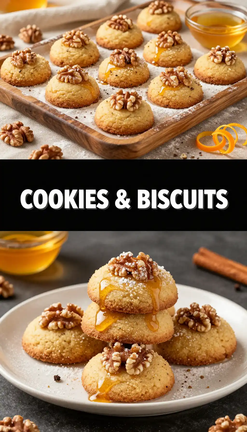Greek Melomakarona Honey Cookies with Walnuts pinterest pin