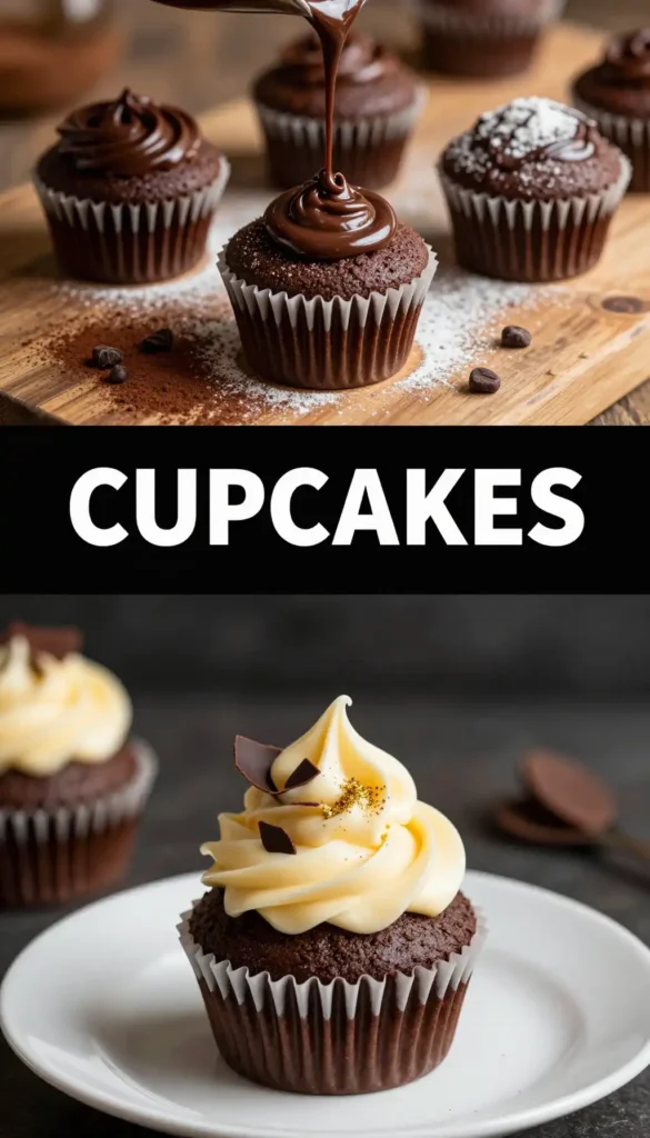Hostess Style Cupcakes with Cream Filling and Chocolate Ganache