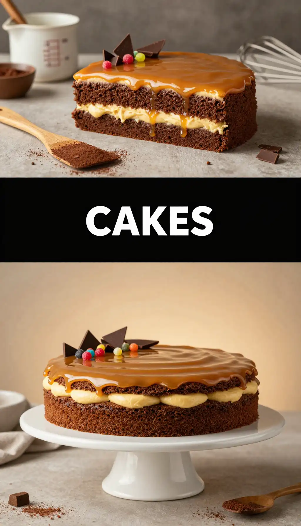 Hungarian Dobos Torte with Caramel Buttercream and Chocolate Layers pinterest pin