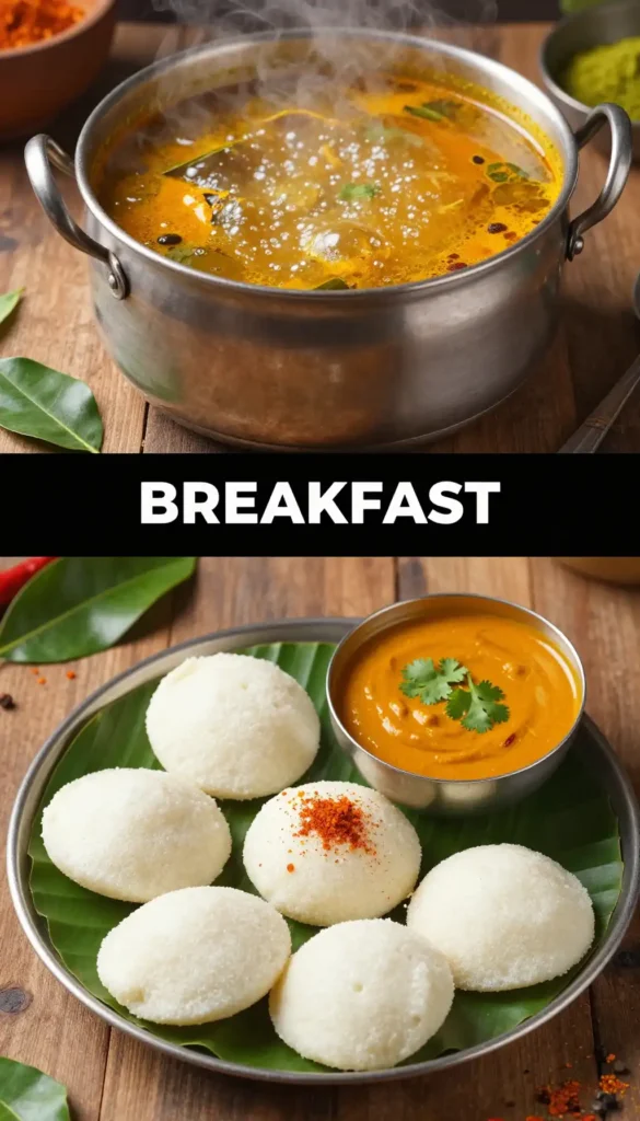 Indian Idli Sambar with Coconut Chutney