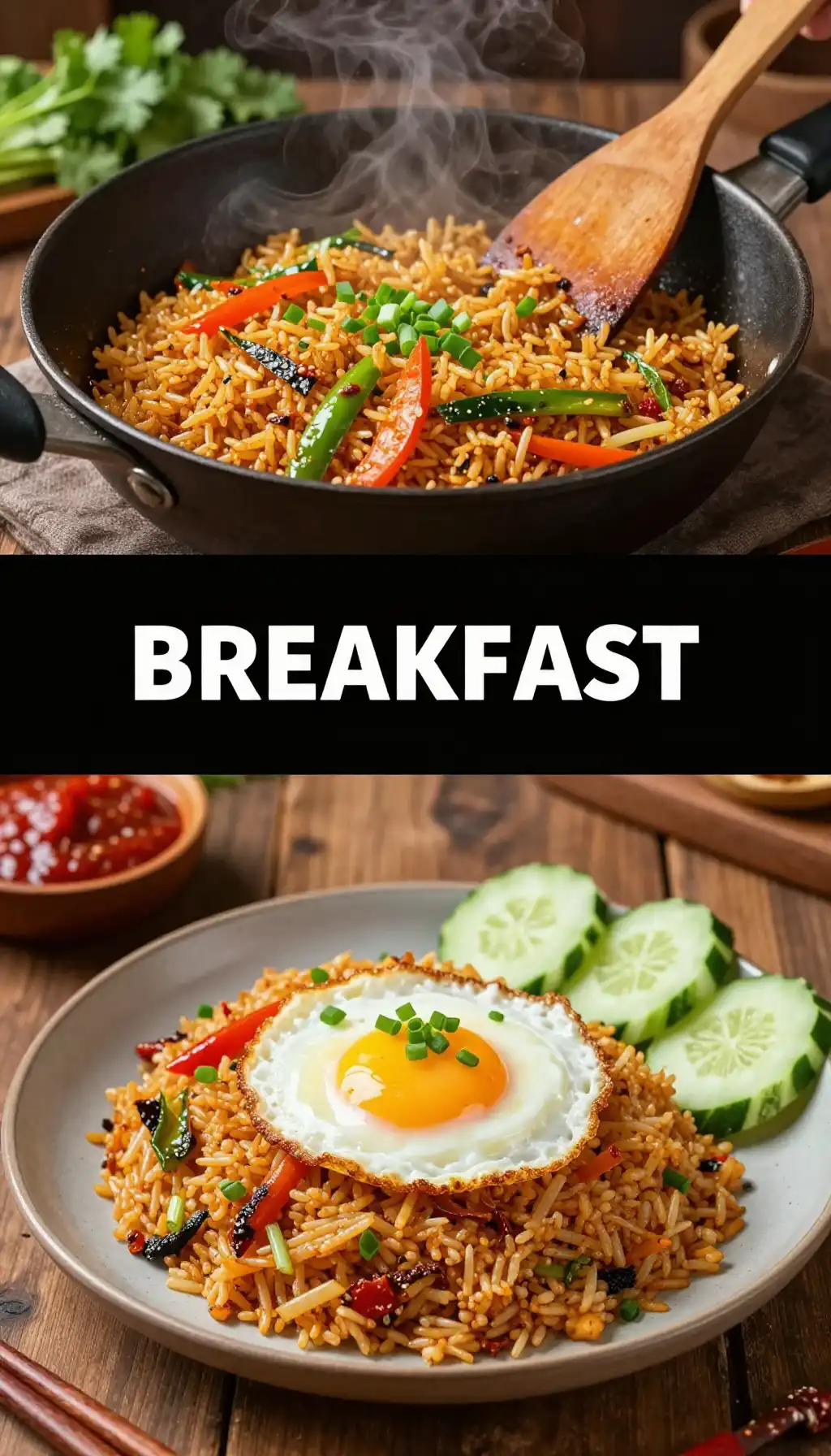 Indonesian Nasi Goreng Fried Rice Breakfast pinterest pin