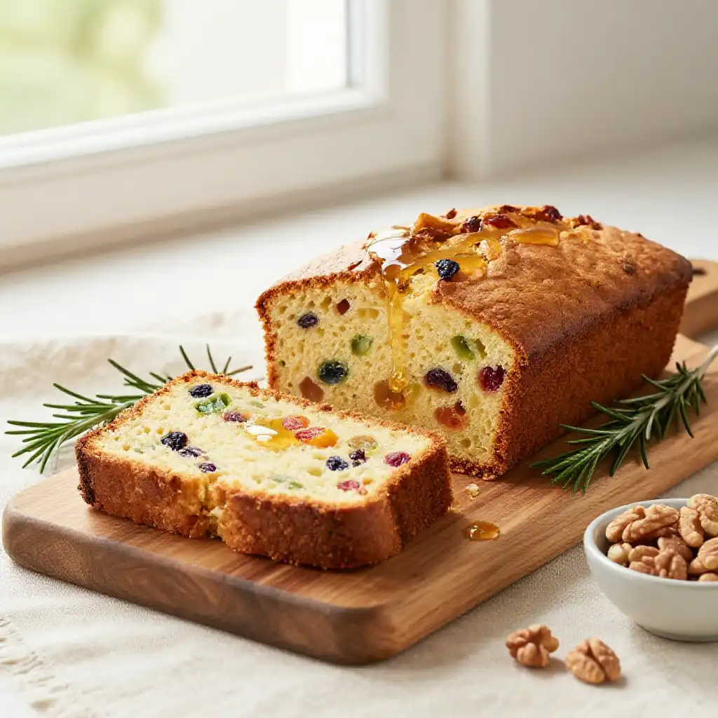 Irish Barmbrack Cake with Dried Fruit and Tea Soak plated dish