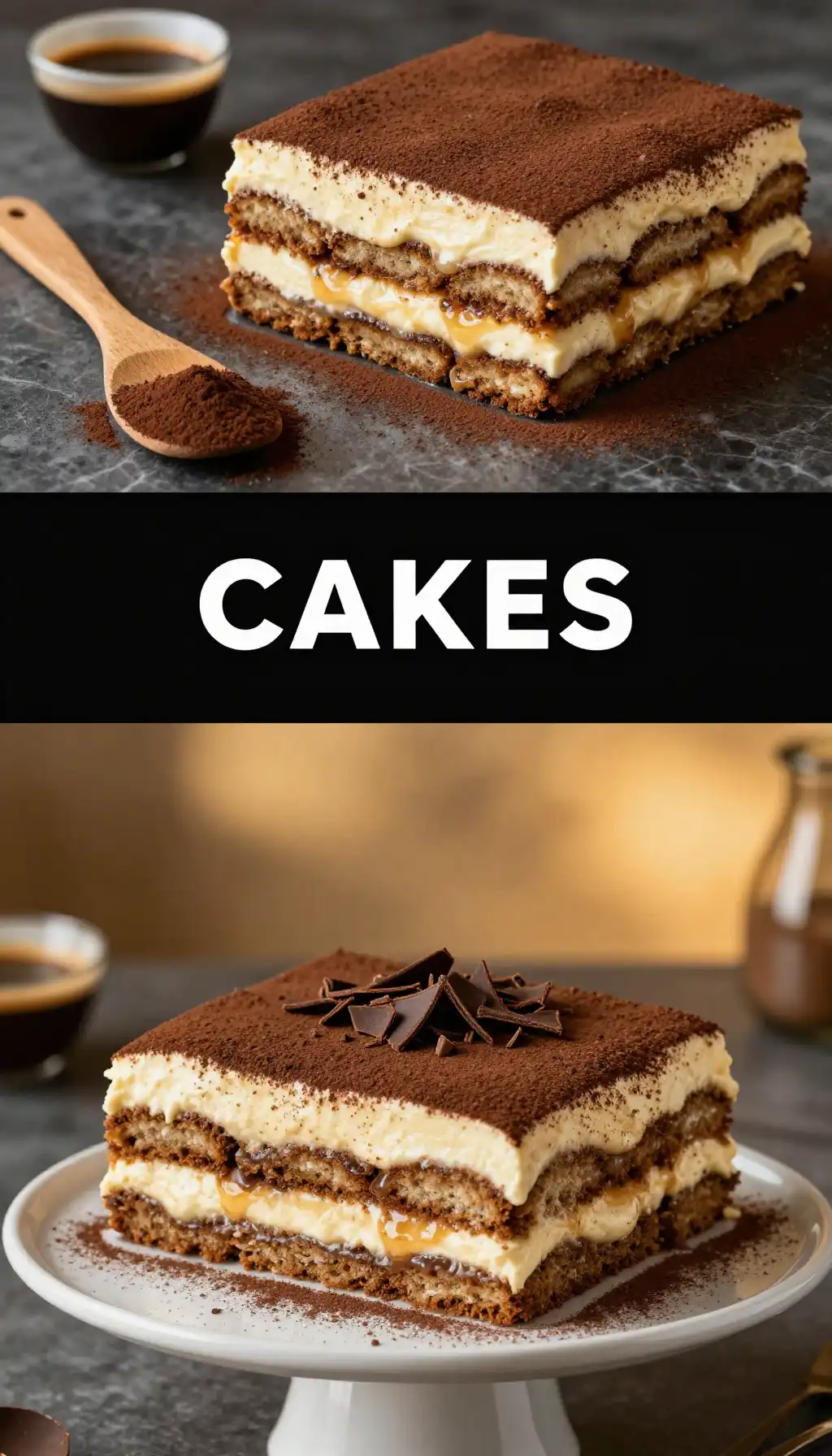Italian Tiramisu Layer Cake with Mascarpone Cream and Coffee Soak pinterest pin