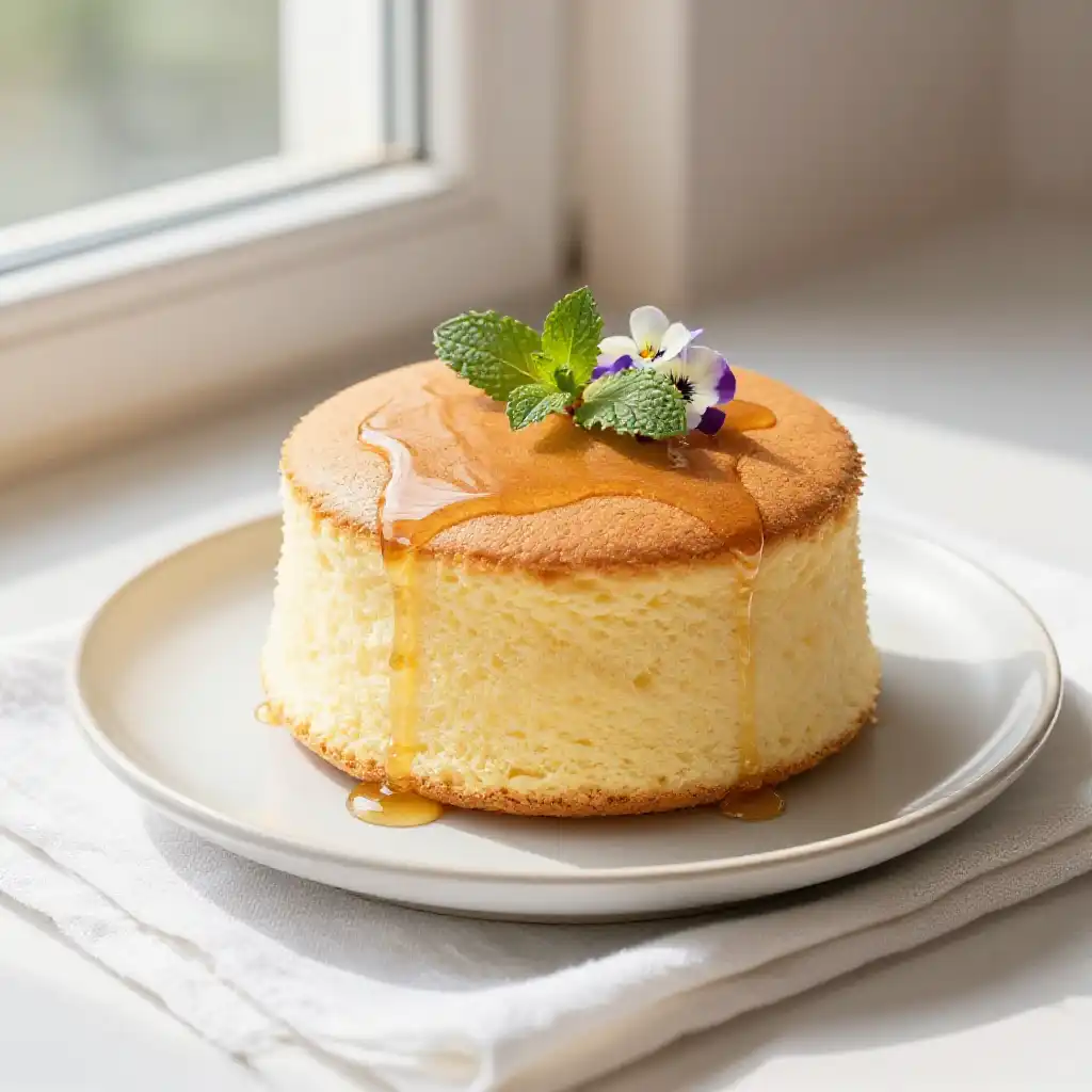 Japanese Castella Cake with Honey Glaze and Fluffy Texture plated dish