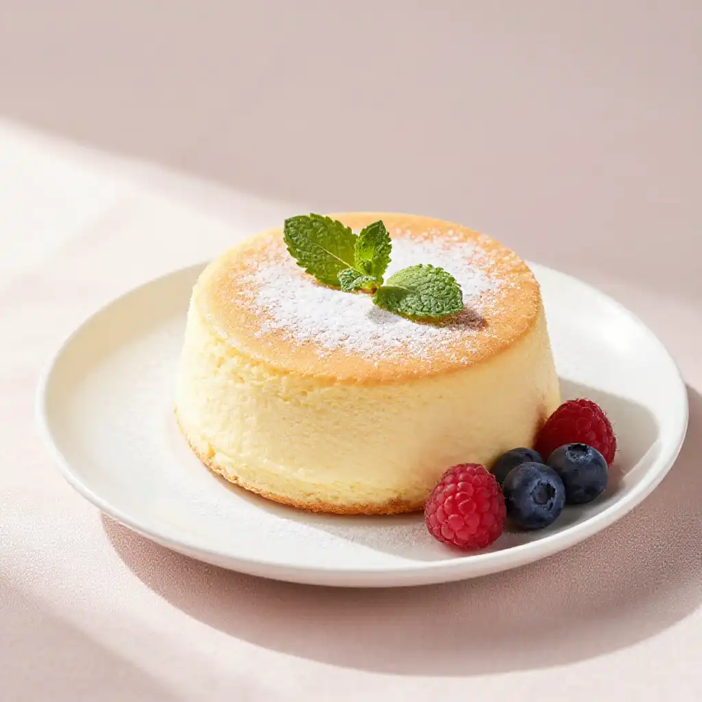 Japanese Cheesecake with Jiggly Soufflé Texture plated dish