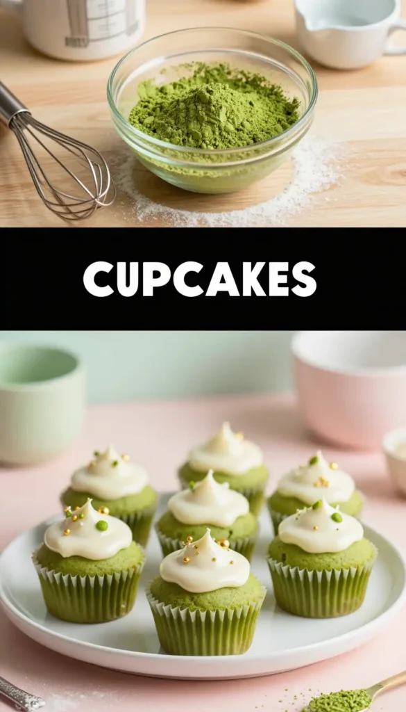 Japanese Matcha Cupcakes with White Chocolate Ganache