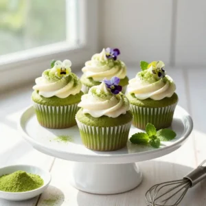 Easiest Matcha Green Tea Cupcakes with White Chocolate Ganache