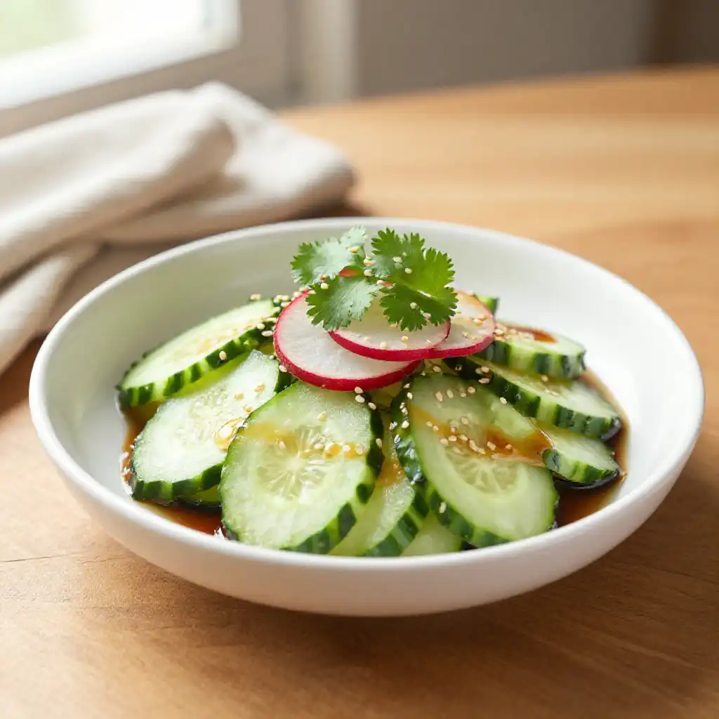 Japanese Sunomono Cucumber Salad plated dish