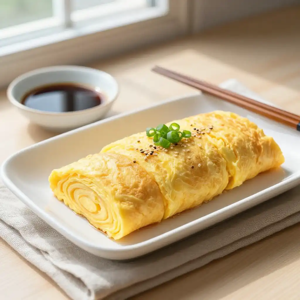Japanese Tamagoyaki Rolled Omelette plated dish