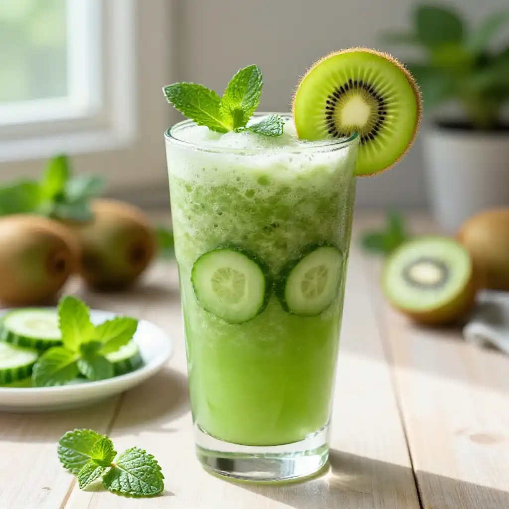 Kiwi Cucumber Mint Refresher Smoothie plated dish