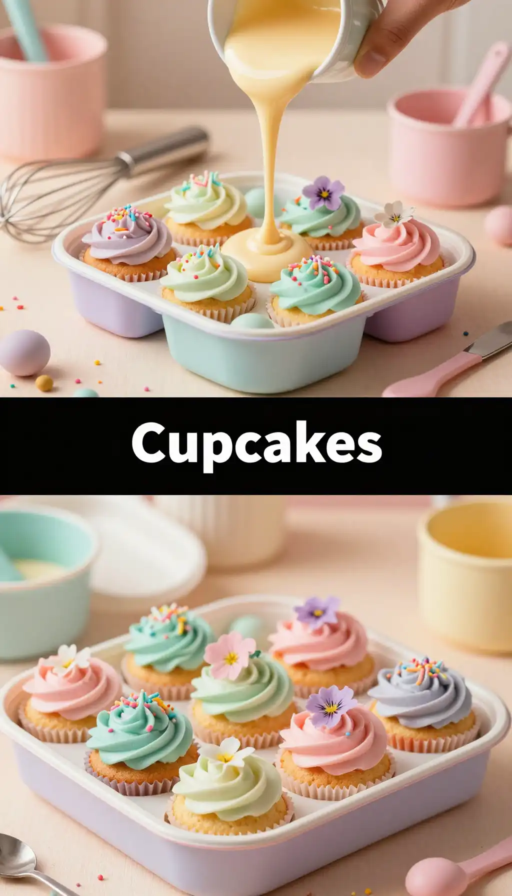 Korean Bento Style Mini Cupcakes with Pastel Frosting pinterest pin