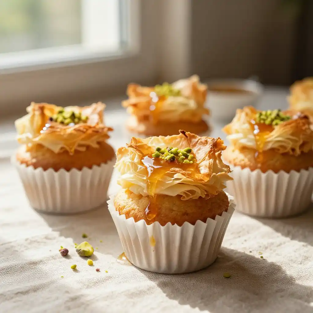 Kunafa Cupcakes with Crispy Phyllo Topping plated dish