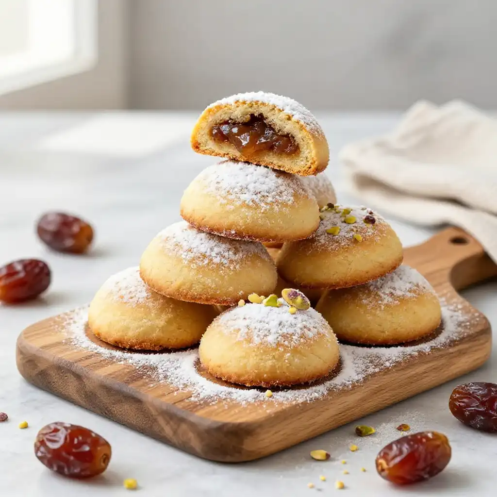 Lebanese Maamoul Date Filled Cookies with Semolina plated dish