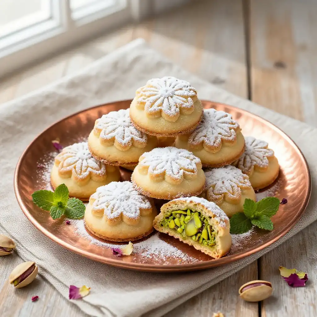 Lebanese Maamoul Pistachio Cookies plated dish