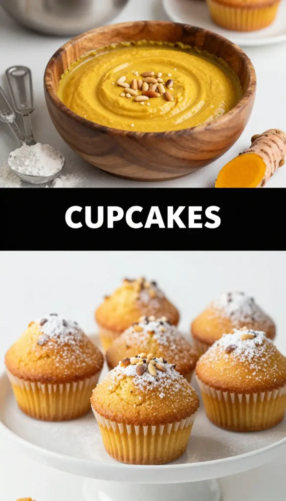 Lebanese Sfouf Cupcakes with Turmeric and Pine Nuts