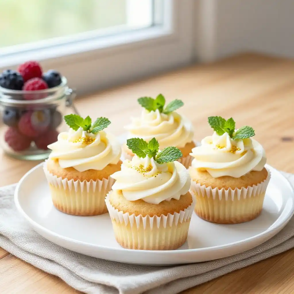 Low-Sugar Vanilla Cupcakes with Stevia plated dish
