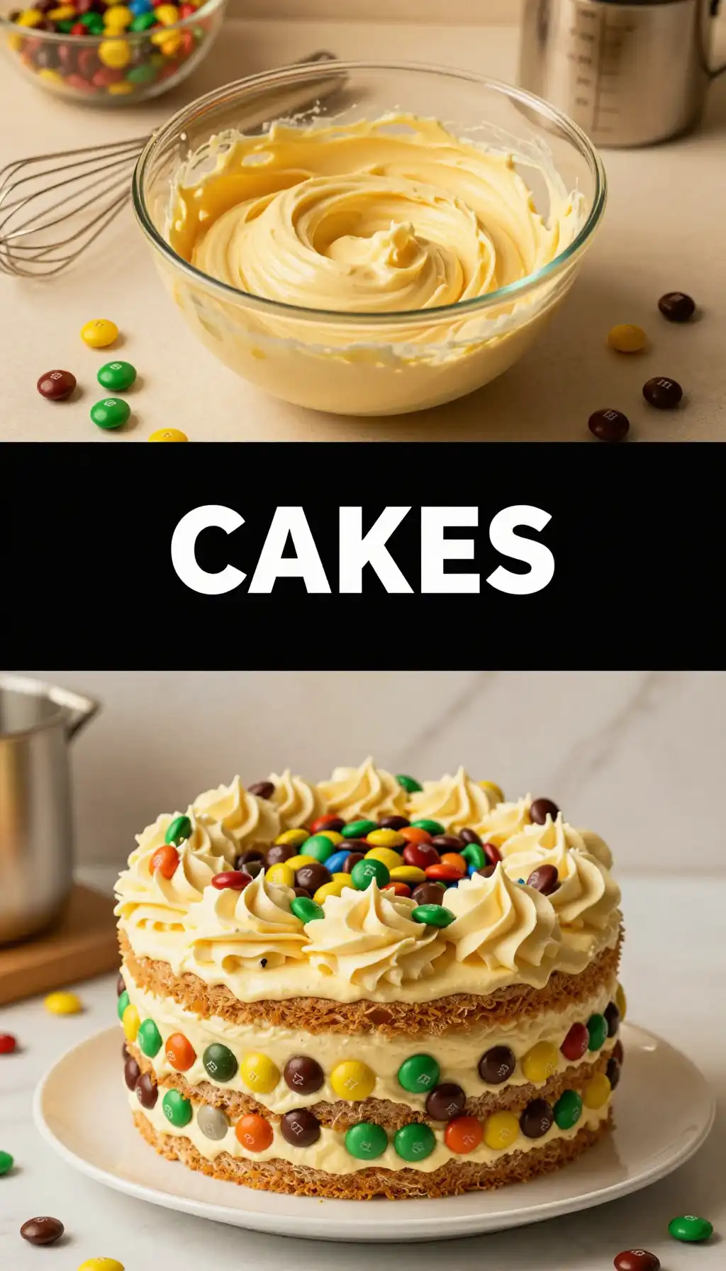 M&Ms Cake with Colorful Candy Buttercream pinterest pin